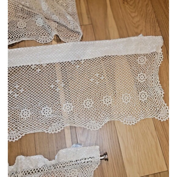 VTG Crochet Curtains Top Treatment Valances Cafe Boho 100% cotton Crochet Beige - Picture 7 of 16